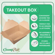 SCT ChampPak™ Disposable Takeout Kraft Meal Tray w/ Lid (160 Quantity) by SOUTHERN CHAMPION TRAY – 7-3/4" x 5-1/2" x 3-1/2", Cardboard, Kraft, Pack of 160, Model 0764