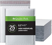 Quality Park Bubble Mailers, 8.5 x 11 Shipping Envelopes, Water Resistant White Poly Padded Envelopes, Redi-Strip Peel Off Closure, 25/Box (QUA85859)