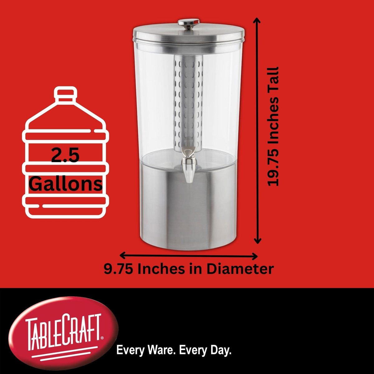 Tablecraft 1.25 Gallon Silhouette Drink Dispenser / Stainless Steel / 3.0 gallons Iced Beverage Dispensers