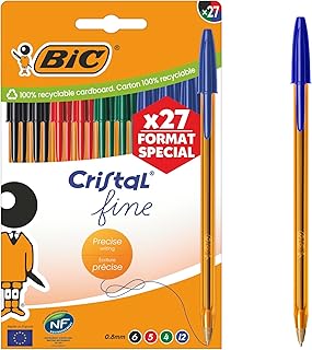 BIC Cristal Fine Tip 0.80mm Fineliner Pens - Assorted Ink Colours (Pack of 27)