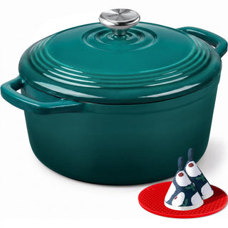 Overmont Cast Iron Dutch Oven, 5.5 Quart Capacity, Forest Green