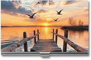 Sunset over The Lakeside Boardwalk Business Card Holder Slim Credit Card Case