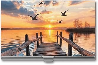 Sunset over The Lakeside Boardwalk Business Card Holder Slim Credit Card Case