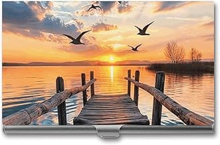 Sunset over The Lakeside Boardwalk Business Card Holder Slim Credit Card Case
