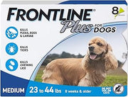 Frontline Plus Flea & Tick Spot Treatment for Medium Breed Dogs 23-44 lbs. (Blue) Count of 8 | Trusted by pet owners for over 20 years,² kills fleas, ticks & chewing lice, waterproof 24 hr