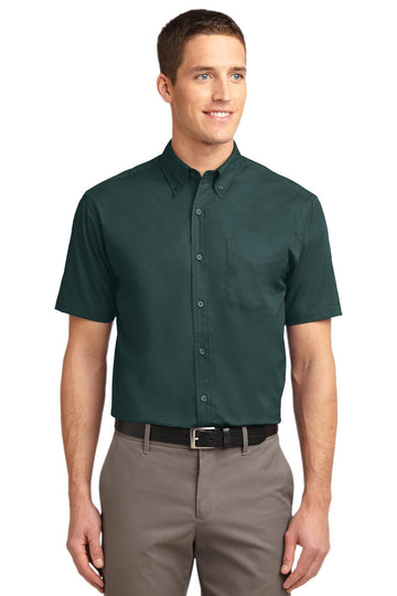 Men's Tall Short Sleeve Easy Care Button-Down Shirt by Port Authority – XX-Large Tall, Cotton,Stone, Dark Green/Navy, Model SNM-794731