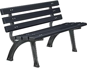 Global Industrial 4'L Outdoor Park Bench with Backrest, Black, Plastic