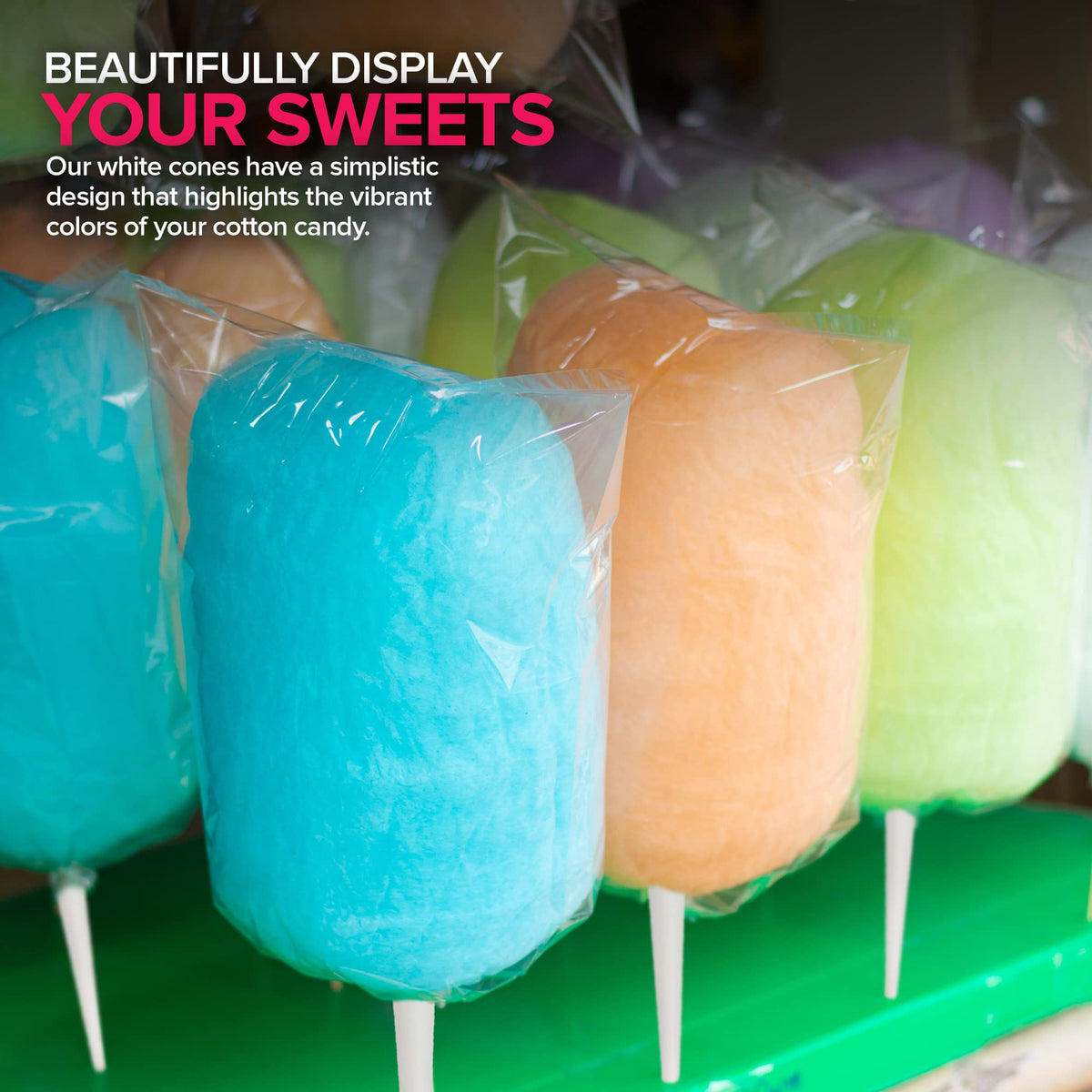 Cotton Candy Cones (100 Pack) by Stock Your Home – 6.2992 cm, White, Model 2595