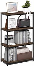 Furinno Simplistic Book Shelf, 4-Tier Tall Wide Bookshelf, Metal Frame Bookcases, Metal Storage Shelves, Storage and Organization, 11.8 x 23.6 x 38.6, for Living Room, Home Office, Bedroom, Amber Pine