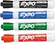 EXPO Low Odor Dry Erase Markers, Chisel Tip, Basic Assorted, 4 pk