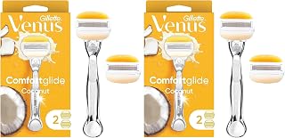Venus Comfortglide with Olay Coconut Womens Razor Handle + Blade Refills, Silver, 2 Count (Pack of 2)