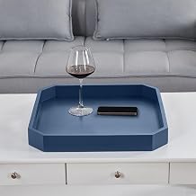 Convenience Concepts Palm Beach Geometric Serving Tray 16.75"- Modern Living Room Decorative Wood Platter with Handles for Ottoman, Coffee Table, Kitchen Counter, or Bathroom Organization, Cobalt Blue
