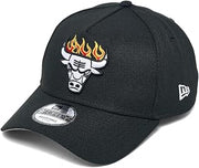 New Era Chicago Bulls 9FORTY A-Frame Flames Black on Black Snapback Cap, Adjustable Hat