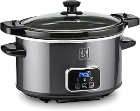 Toastmaster 4-Quart Digital Slow Cooker with Locking Lid, Graphite | Digital Food Warmer for Dips, Soups, Parties & Meal Prep with Locking Lid, 4-Quart Slow Cooker for Parties at Home