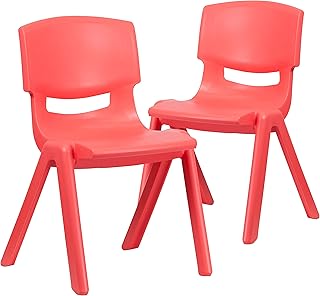 Flash Furniture Whitney 2 Pack Red Plastic Stackable School Chair with 15.5" Seat Height | Durable Construction, Commercial Use