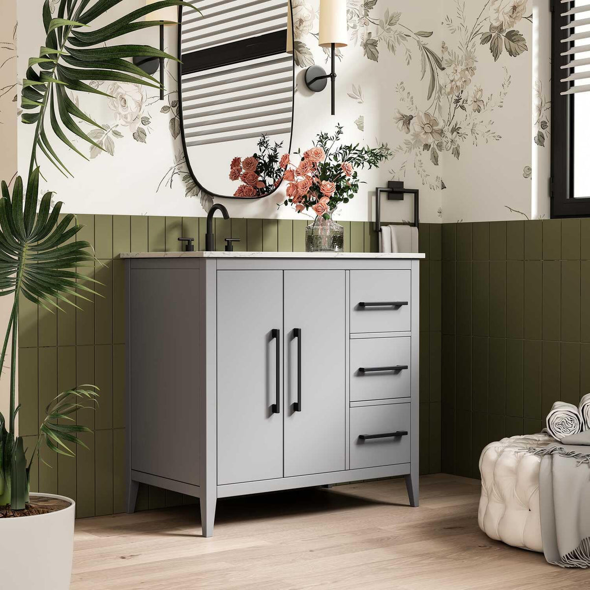 Grey Millie Bathroom Vanity by by Elegant Lighting – Solid wood and MDF, Gray, Model VF29336GR