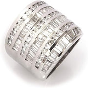 Solid 14k White Gold 4.3 ctw Natural Diamond Channel Set Wide Finger Wrap Statement Ring for Women 19 mm - Handmade in USA - April Birthstone