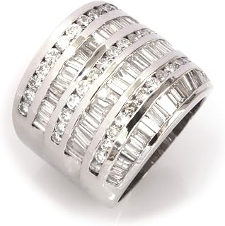 Solid 14k White Gold 4.3 ctw Natural Diamond Channel Set Wide Finger Wrap Statement Ring for Women 19 mm - Handmade in USA - April Birthstone