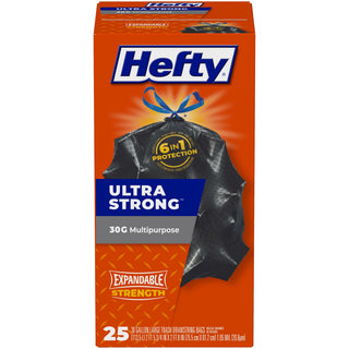 Ultra Strong 30 Gal Large Trash Bags by Hefty – 25 Count (Pack of 1), 30.0 gallons, Plastic, Black, Model E8-0625