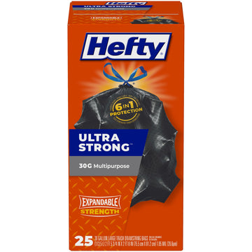 Ultra Strong 30 Gal Large Trash Bags by Hefty – 25 Count (Pack of 1), 30.0 gallons, Plastic, Black, Model E8-0625