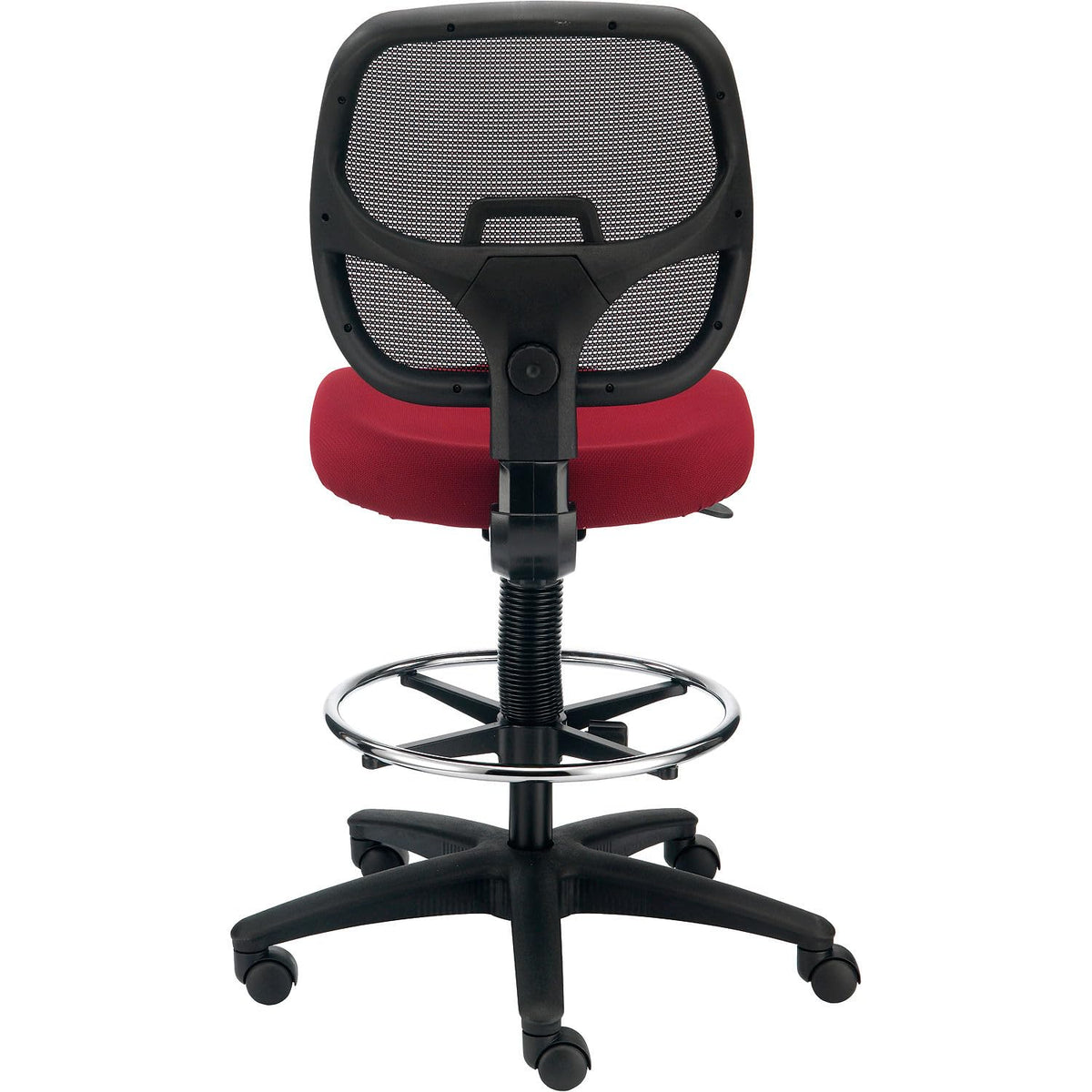 Armless Mesh Drafting Stool by Global Industrial – 2 ft 1 in W x 2 ft 1 in D x 3 ft 3 in H, Mesh, Red, Model A2813TMIX-RD