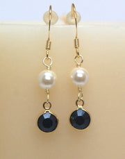 Crystal Channel Drop Dangle Earring - Jet Black Color by Martiana Jewelry – 1 inch, Crystal, Pearl, Gold Tone Ear Hook, Jet Black, Model MJ-E109