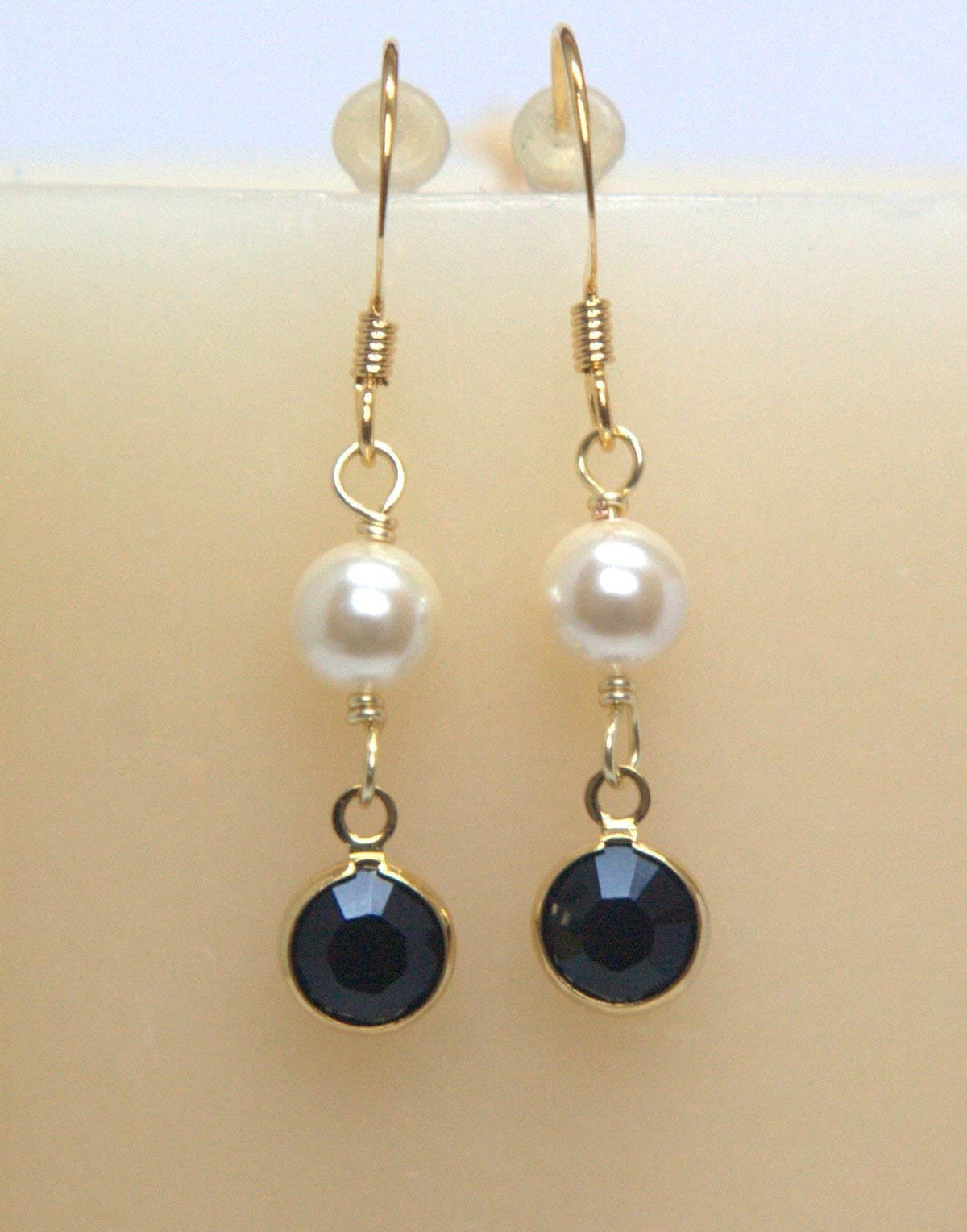 Crystal Channel Drop Dangle Earring - Jet Black Color by Martiana Jewelry – 1 inch, Crystal, Pearl, Gold Tone Ear Hook, Jet Black, Model MJ-E109