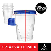 32oz Plastic Containers with Twist Top Lids (6 Pack) by Stock Your Home – 32 oz, 32.0 ounces, Plastic, Blue, Pack of 6