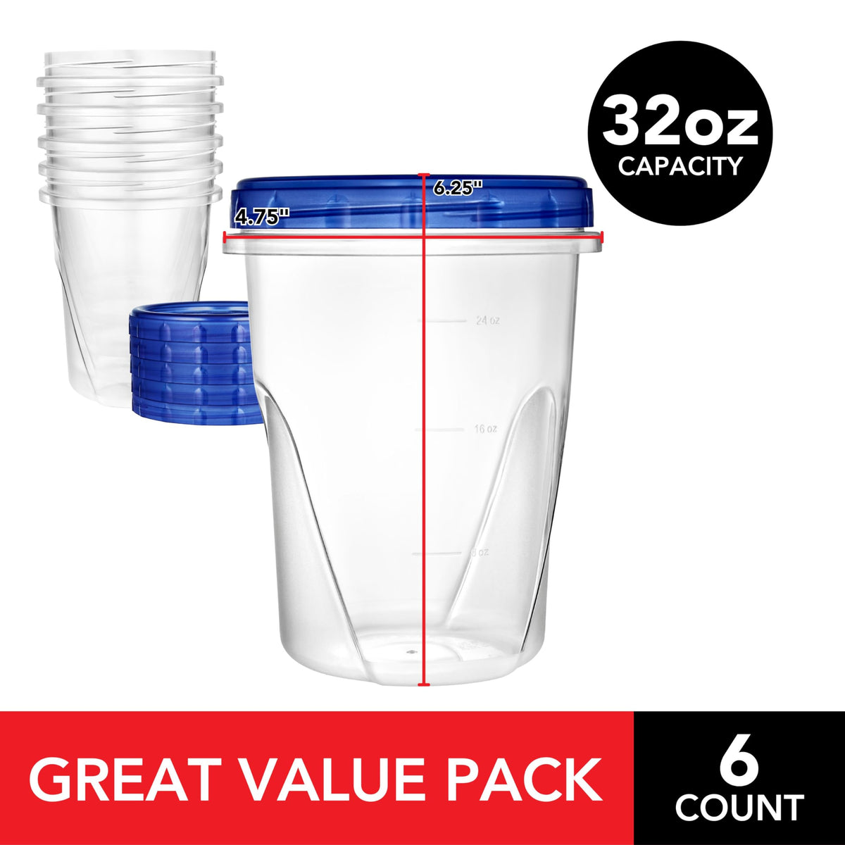 Stock Your Home 32 oz / Blue / 6 Pack Container Sets