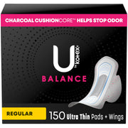 Balance Ultra Thin Pads with Wings by U by Kotex – 50 Count (Pack of 3), Charcoal, Model 10036000549161