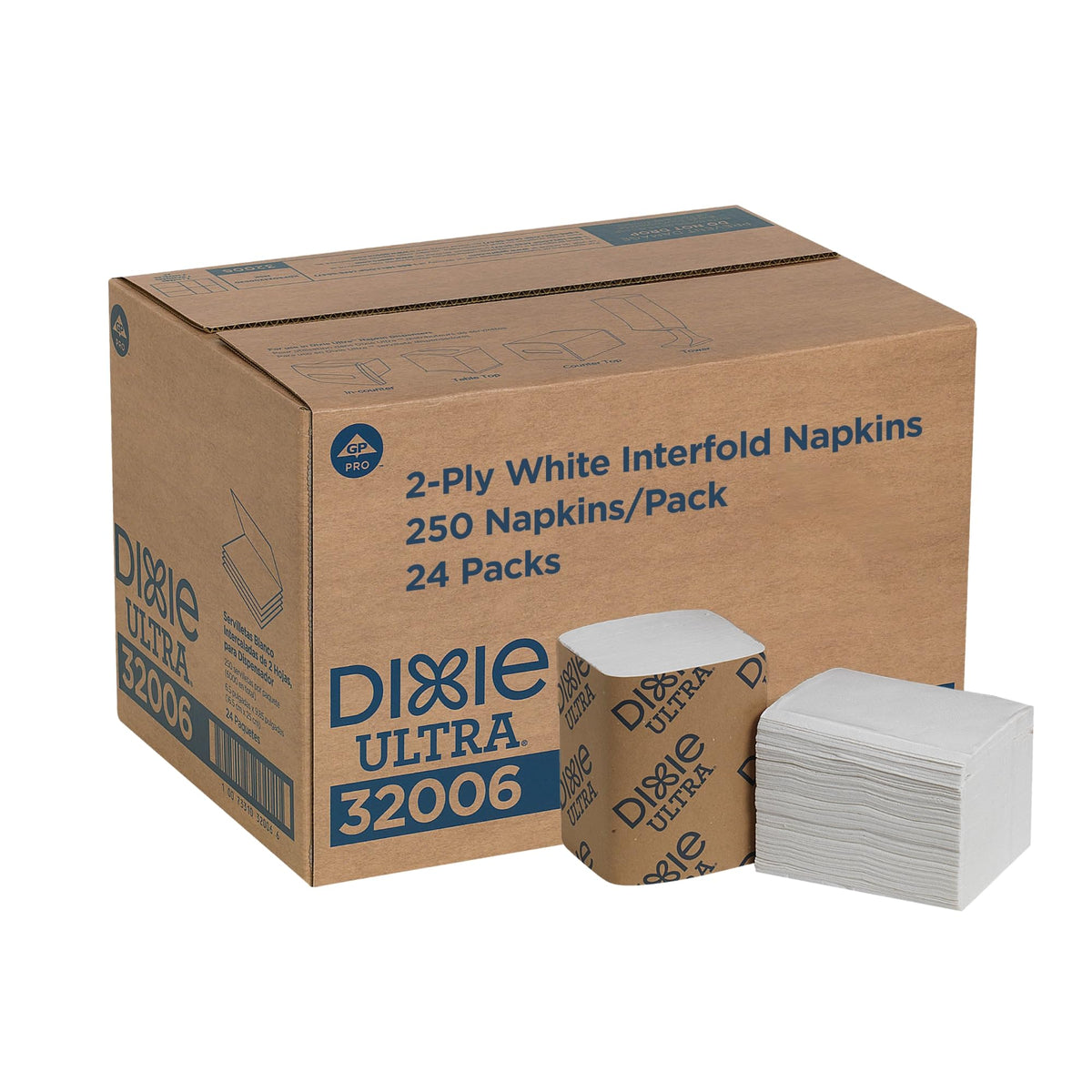 Dixie Ultra® Interfold 2-Ply Napkin Dispenser Refills by Georgia-Pacific, White, 250 Napkins Per Pack, 24 Packs Per Case, 320