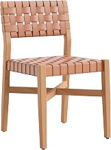 Zuo Mizuya Dining Chair Brown, Modern Style, Weather Resistant Solid Acacia Wood Frame with Synthetic Rattan Weave, Solid Acacia Wood, Outdoor Dining, 18.9" W x 20.9" D x 32.5" H, Non-Stackable
