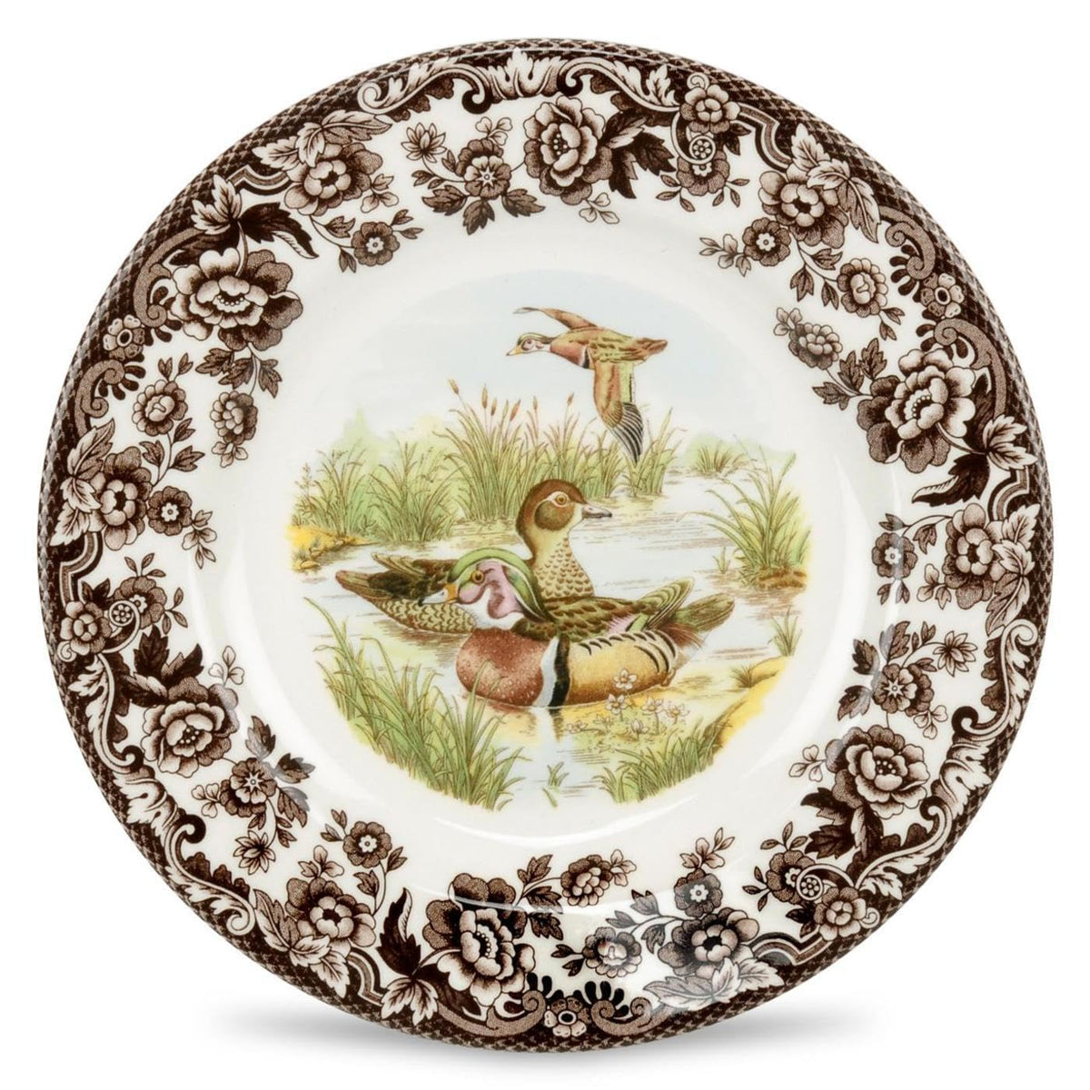 Spode Woodland Duck Dinner Plate, 10.5 Inch Earthenware, Brown White