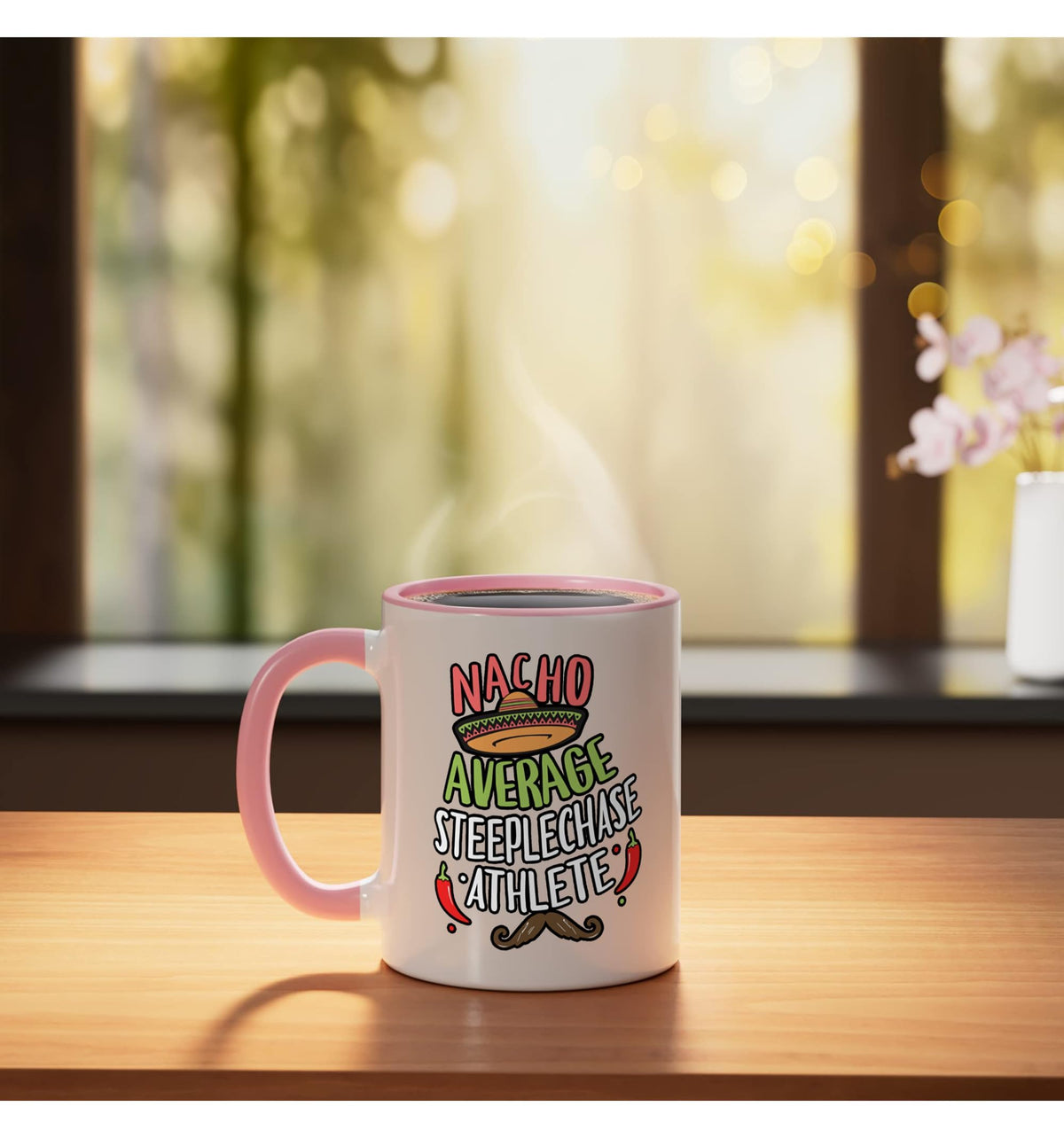 Nacho Average Steeplechase Athlete Cinco De Mayo Fiesta Ceramic Mug by Nacho Steeplechase Athlete Fiesta – 11 Ounces, 11 fluid_ounces, Ceramic, Model 65NJRQHW5C6USPinkWhite