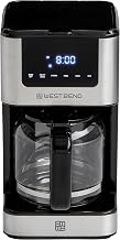 West Bend Drip Coffee Maker Brews Hot or Iced, Programmable with Brew Strength Selector Auto Shut-Off and 6 Functions Permanent Mesh Filter and Glass Carafe, 12-Cup, Metallic