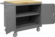 Durham 3113-MT-95 Mobile Bench Cabinet, 2 Doors, Maple top