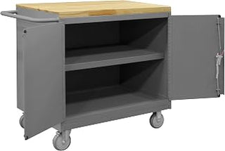 Durham 3113-MT-95 Mobile Bench Cabinet, 2 Doors, Maple top