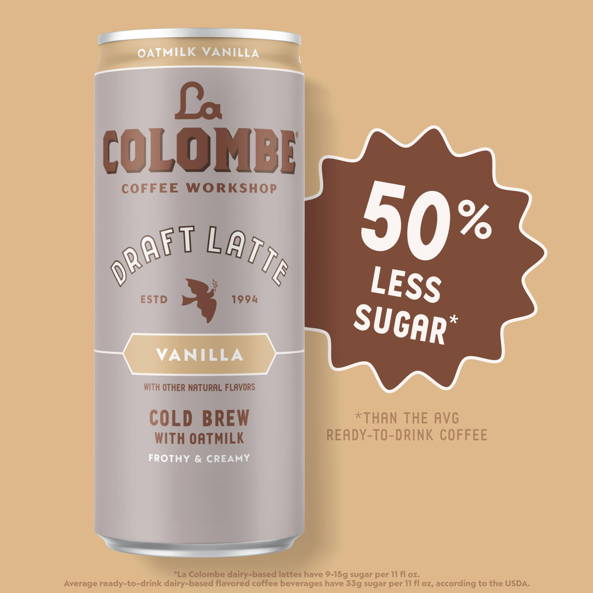 Coffee, Oatmilk Vanilla Latte, 11 fl oz Cans, Coffeehouse Quality Cold Brew, Specialty Grade Coffee Beans, Ready-to-Drink On-the-Go, (Pack of 24) by La Colombe – Model LCT00521