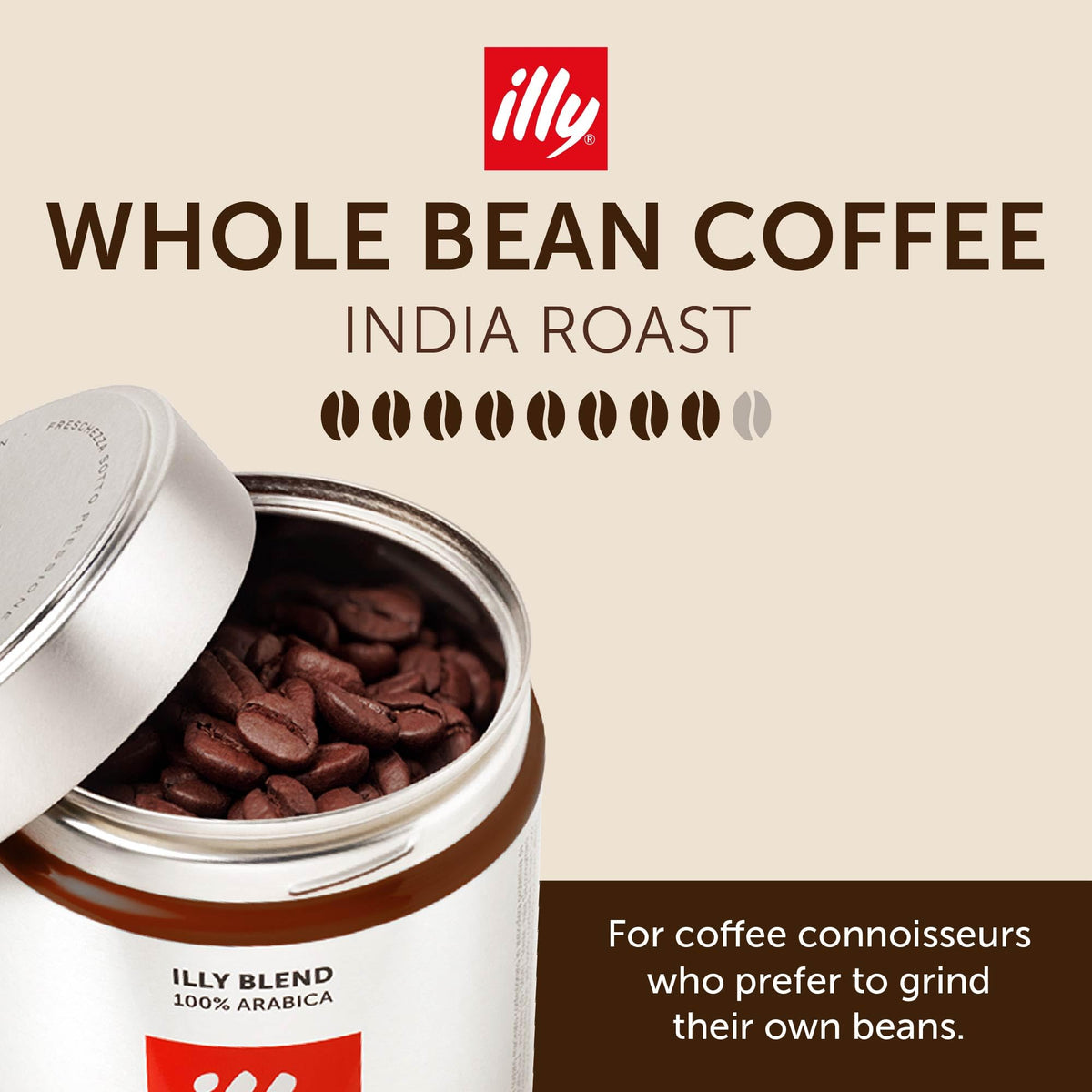 illy India Single Origin Dark Roast / 8.8 Ounce (Pack of 6) / Whole Bean Coffee
