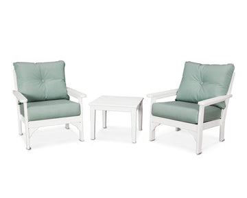 ® Vineyard Deep Seating Set by Polywood – High Density Polyethylene, White / Spa, Pack of 3, Model PWS402-2-WH5413