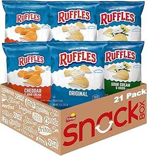 Ruffles Potato Chips, 3 Flavor Variety Pack, 1 oz Bags (Pack of 21)