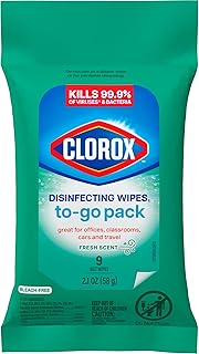Clorox Disinfecting Cleaning Wipes To Go Pack, Bleach Free, Fresh Scent, 9 Count (Package May Vary)
