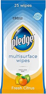 Pledge Multisurface Cleaning Wipes, pH Balanced, Fresh Citrus, 25 Count,White