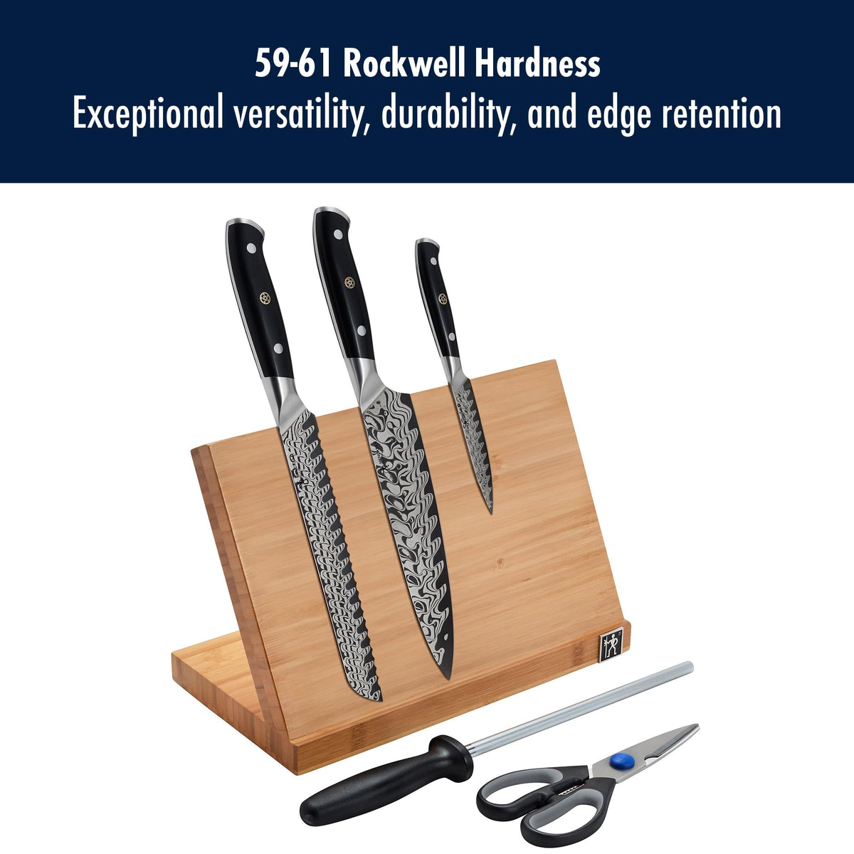 Compass Damascus 6-pc Magnetic Easel Damascus Knife Set by HENCKELS – 8", Steel, Natural, Model 1030972