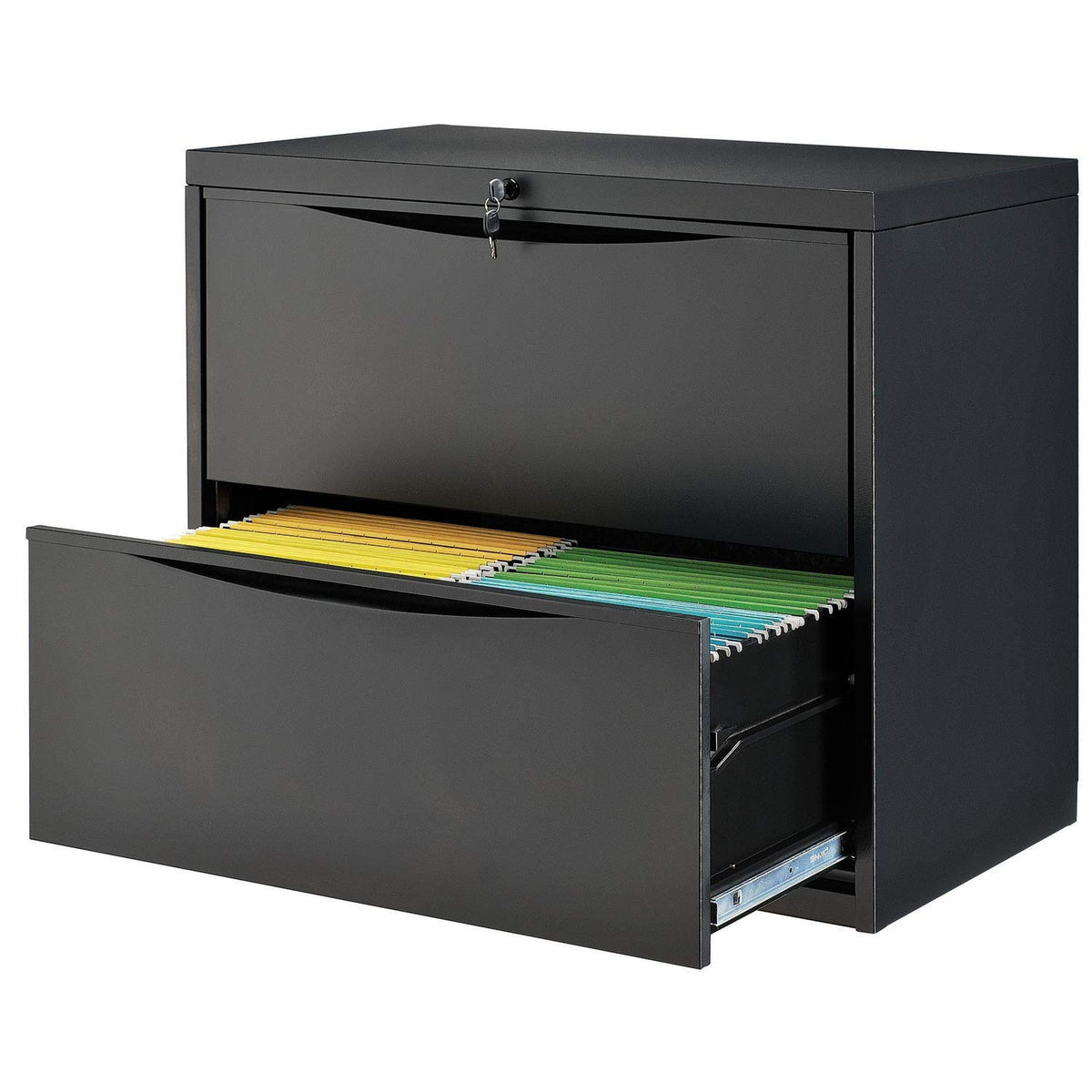 30" W Premium Lateral File Cabinet by Global Industrial – 30 inches (W) x 28 inches (H) x 18 inches (D), Alloy Steel, Black, Model LF-30-2D-BLACK