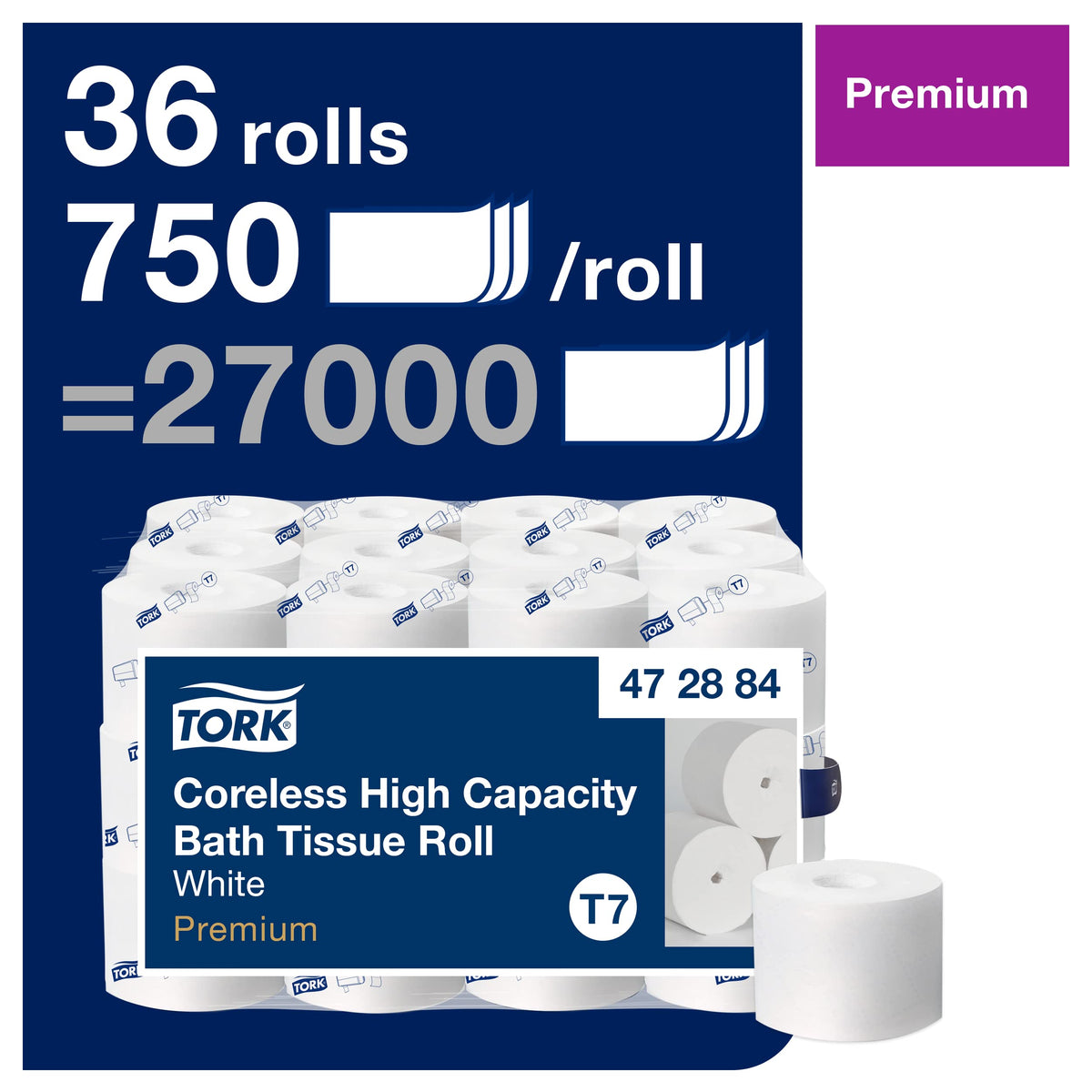 Tork 36 Rolls (750 Sheets each) / White / Coreless Paper & Plastic