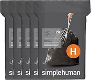 simplehuman Code H 100 Count Odorsorb® Custom Fit Liners, Drawstring Odor Absorbing Trash Bags, One-by-One Mess-Free Dispense, Extra Thick & Double Seamed, 50% PCR Plastic, 30-35 Liter / 8-9 Gallon