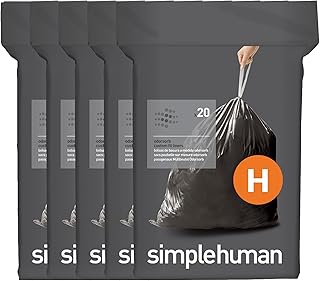simplehuman Code H 100 Count Odorsorb® Custom Fit Liners, Drawstring Odor Absorbing Trash Bags, One-by-One Mess-Free Dispense, Extra Thick & Double Seamed, 50% PCR Plastic, 30-35 Liter / 8-9 Gallon