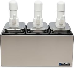San Jamar CFS Jamar P9713 Stainless Steel Condiment Pump Service Center with 3 Wells Black Jars, 14" Length x 7-7/8" Width x 12-1/2" Height