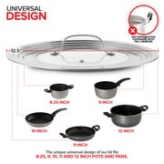 Universal Lid with Tempered Glass Top for Pots & Pans by Modern Innovations – 1 Lid - Stainless Steel, Stainless Steel, Silver - Stainless Steel, Model MI1120
